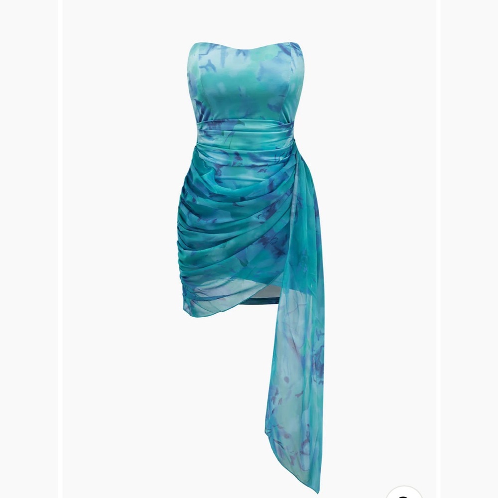 Floral Print Ruched strapless mini dress